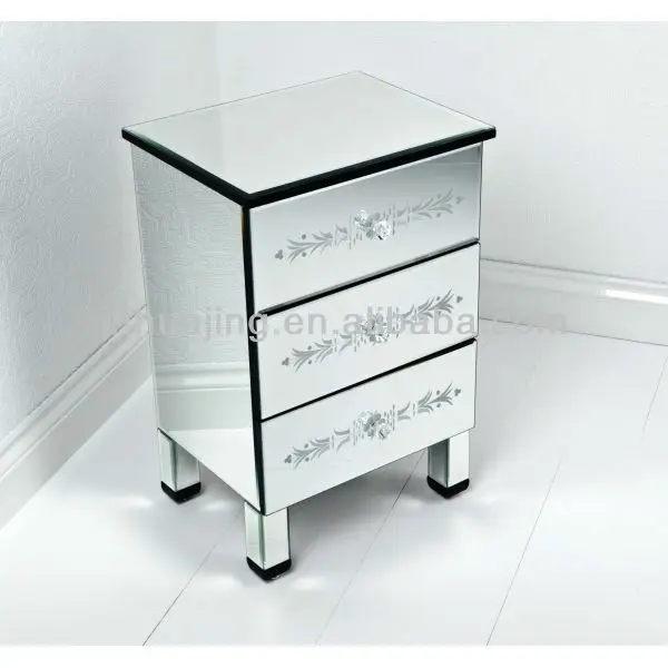 Mirrored Furniture Glass 3 x Drawers Bedside Cabinet Table Bedroom UK