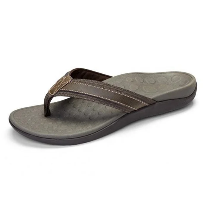 mens leather flip flops with arch support