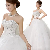 

Cheap Stock Strapless Wedding Dresses Ruffled Plus Size Corset Bridal Gown with Lace-up back