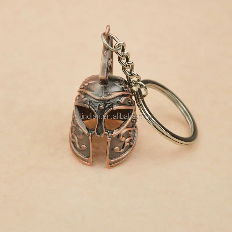 3d Antique Bronze Color Spartan Helmet Key Chains Vintage Zinc Alloy