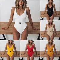 

Buckle white bodysuit Push up sexy bikini 2019 High cut one piece swimsuit female monokini Padded swimwear New bathing suit