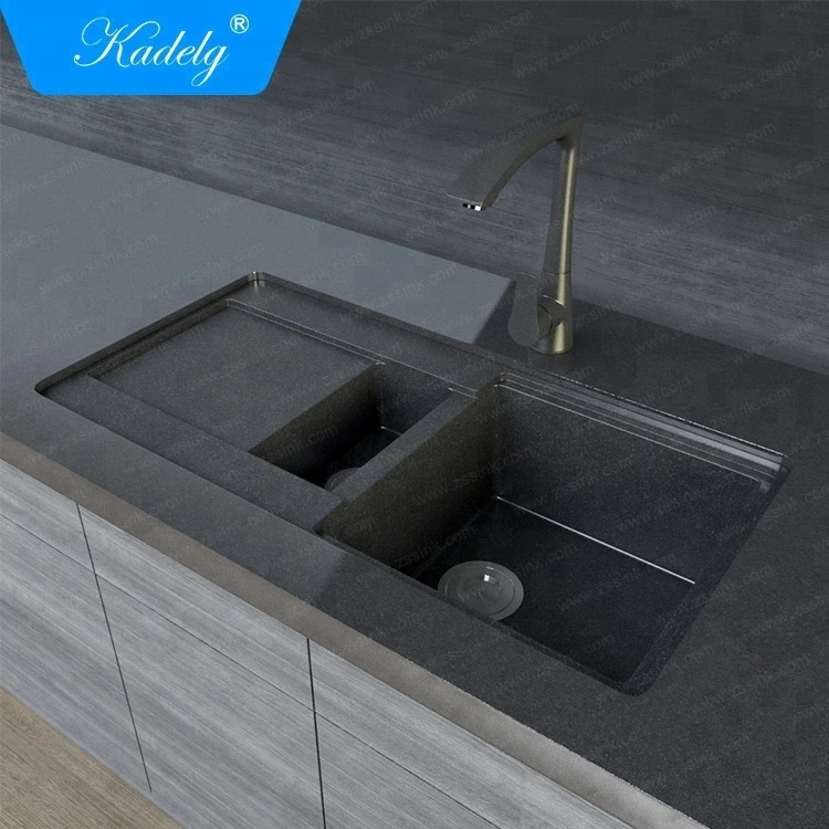 Matt gloss Undermount 1.5 bowl shapes modern kitchen sink with drainboard