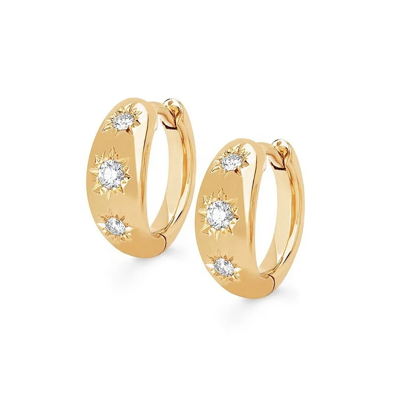 

18K gold diamond starburst huggie beautiful designed earrings