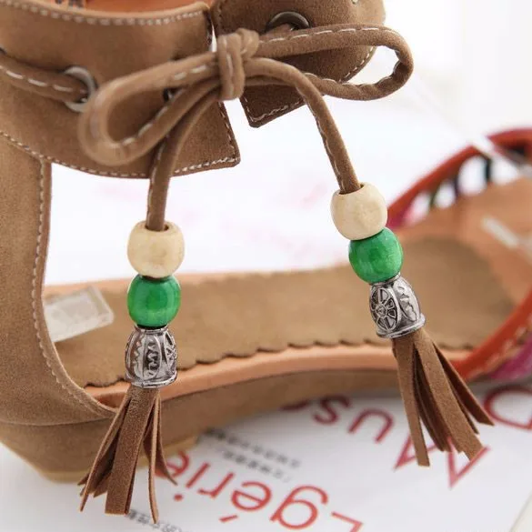 Newest 2016 Girl Sandal Shoes fancy Ladies Wedge Heel Tassel Chappal Beaded Barefood Sandals 