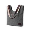 Wholesale oem custom ladies cotton shopping tote canvas bag with leather patch on the right bottom
