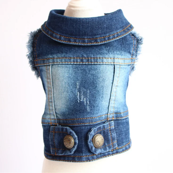 cool denim pet dog clothes sleeveless pet dog vest jean material dog jacket wholesale