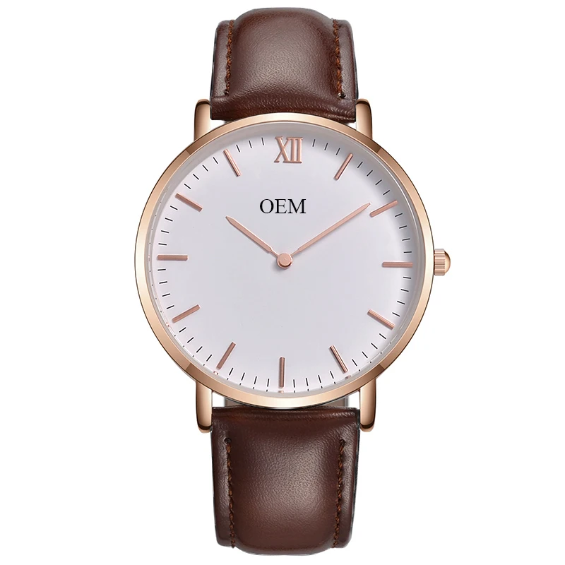 

Genuine Leather Private Label Customise Logo Men Quartz Watch Waterproof Mens Custom Rose Gold Watch, N/a