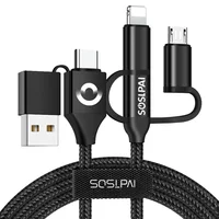 

SOSLPAI new arrived all in one usb data cable nylon fabric braided 9v/2a fast charging usb to usb-c charger cable