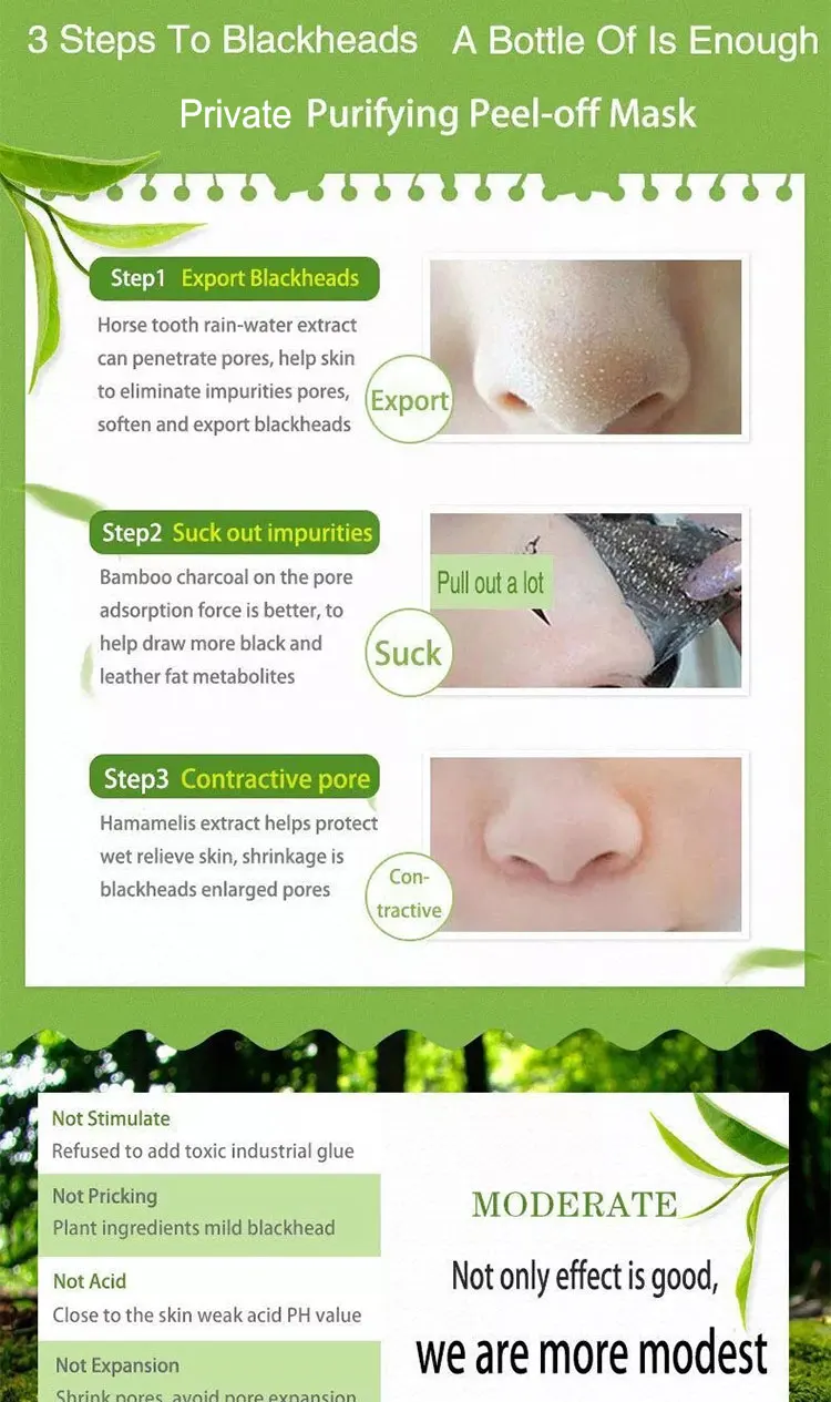 Natural Blackhead Go Away Charcoal Black Peel Off Mask Nose Blackhead Remover Black Mud Face