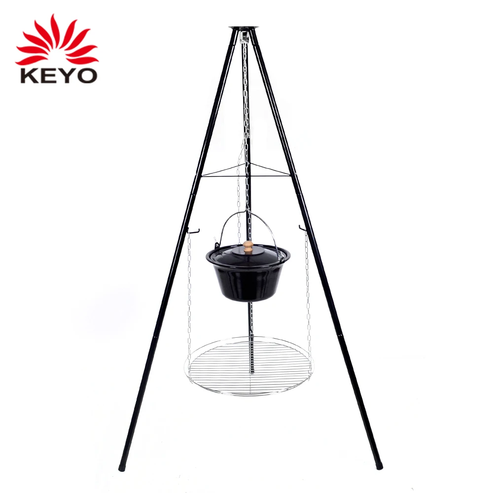 Outdoor Tripod Charcoal Beach Bbq Grill Hanging Chain Beach Fire