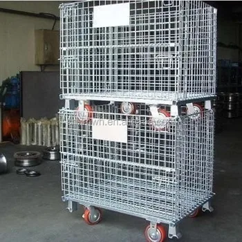 Rolling Wire Metal Storage Cage Wire Basket Carts With 4 Wheels - Buy ...