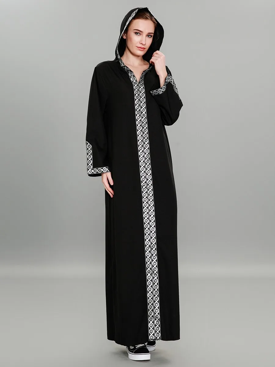 9062 Hot Selling Muslim Long Sleeve Islamic Maxi Clothing Plain Black