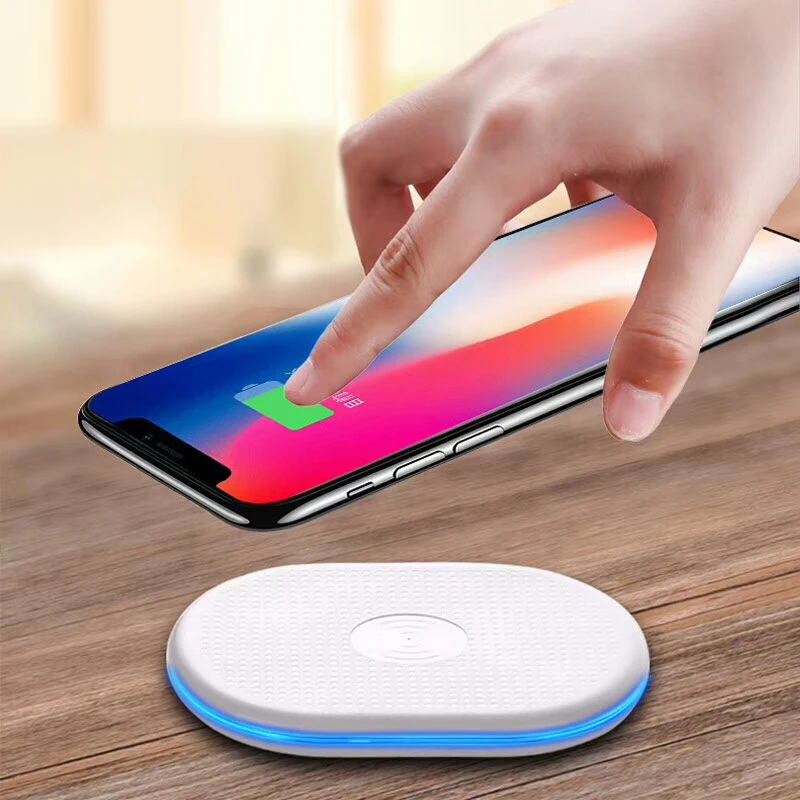 

Newest Hot Sale Mobile Phone Wireless Charger Qi Wireless Charging with Led light For iPhone X 8, Black white