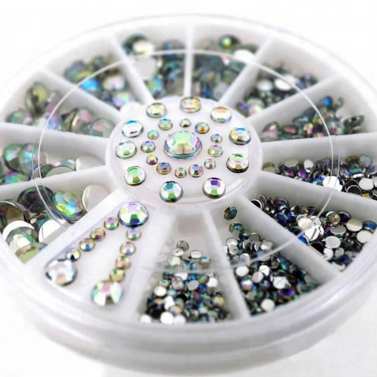 

Free shipping Non Hot Fixed Flat Back Mixed Size Clear AB Resin Rhinestone Nail Art Sticker In 12 Column Nail Art Display Box