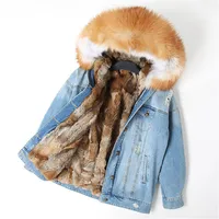 

Women Coat Ladies Removable Real Fox Fur Collar Winter oem demin jean jacket