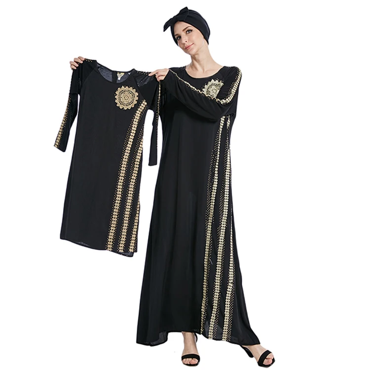 

New black kids muslim maxi dress dubai abaya, Black/gold/sliver