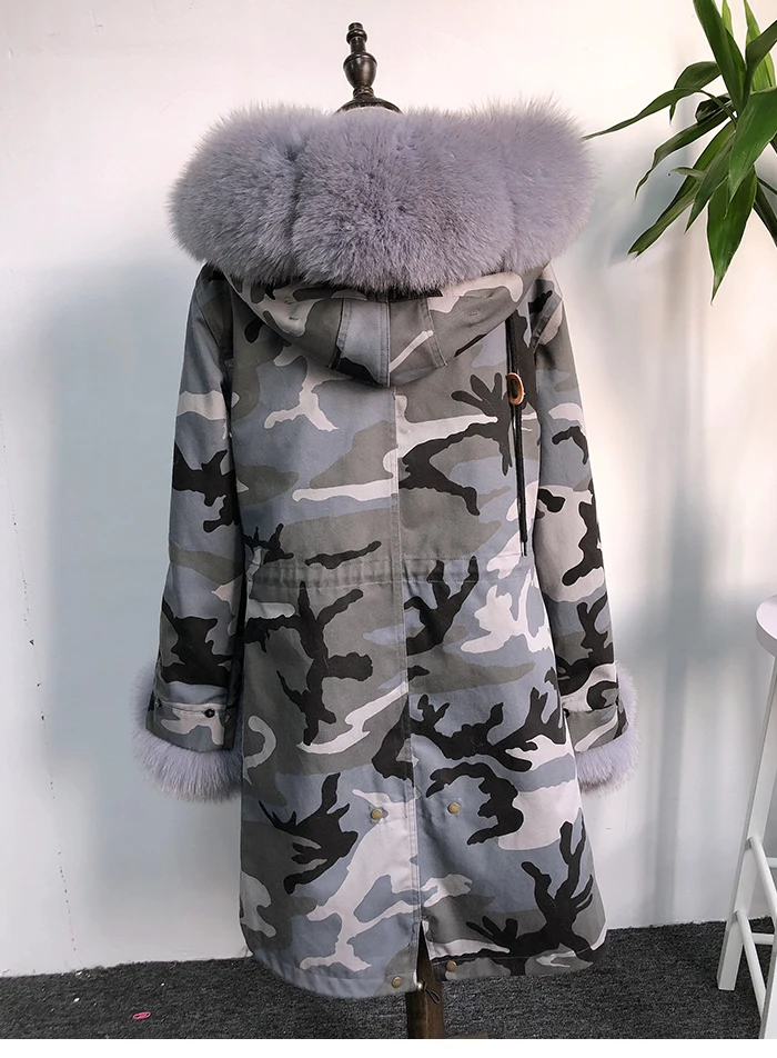 Grey camo coat with fur hotsell