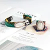 Adjustable Paved Leather Snakeskin Bracelets Set Vintage Blue Patterned Diamante Cuff Bracelet Ring Set Jewelry For Man Women