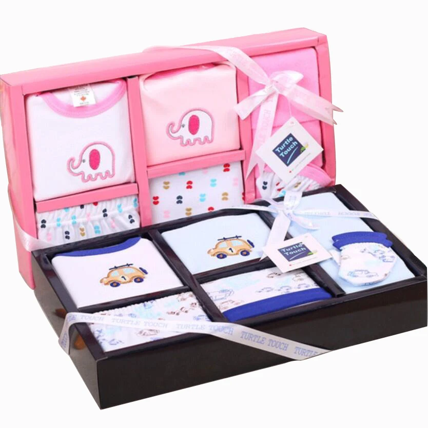 

China manufactory baby newborn clothing gift set 8pcs set box 100% cotton knitted baby wear, Pink;blue