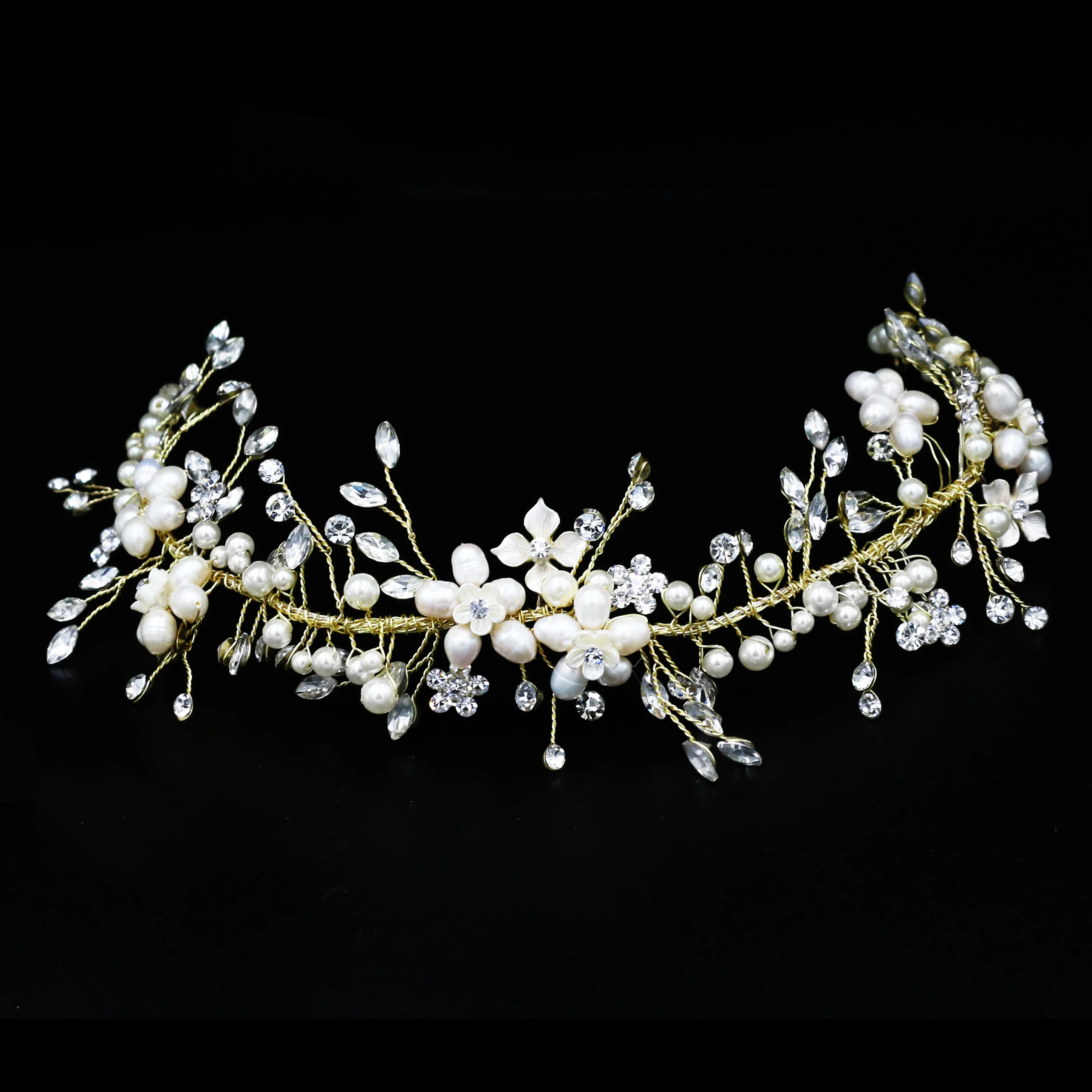 

SG0514 wholesale bridal floral handmade wedding hairband ladies hair accessories headband, Gold