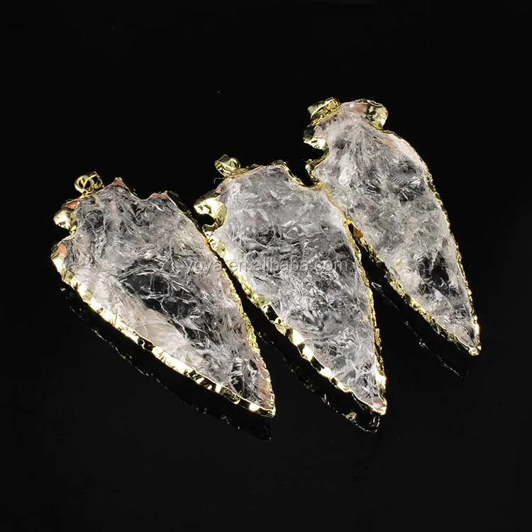 

JF7224 clearance sale!!!! New Gold Dipped Rough Clear Quartz Arrowhead Pendants