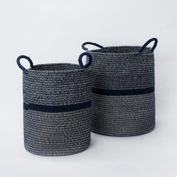 Wholesale Handmade Design Decorative Small Woven Grey Cotton Rope Baskets For Laundry Plants Storage Baskets