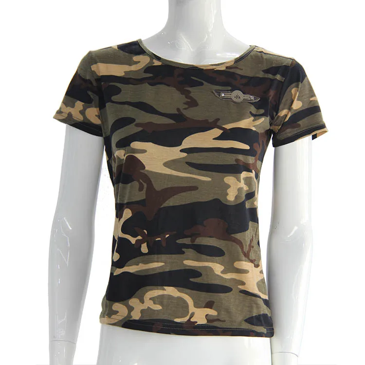 

OEM service new fashion custom printed classical trend women camouflage t-shirts, Green