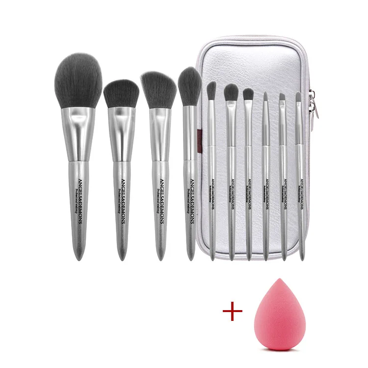 

Tearsdrop Sponge Puff With Professional Private Label Fan Makeup Brush Set, Siliver or customized