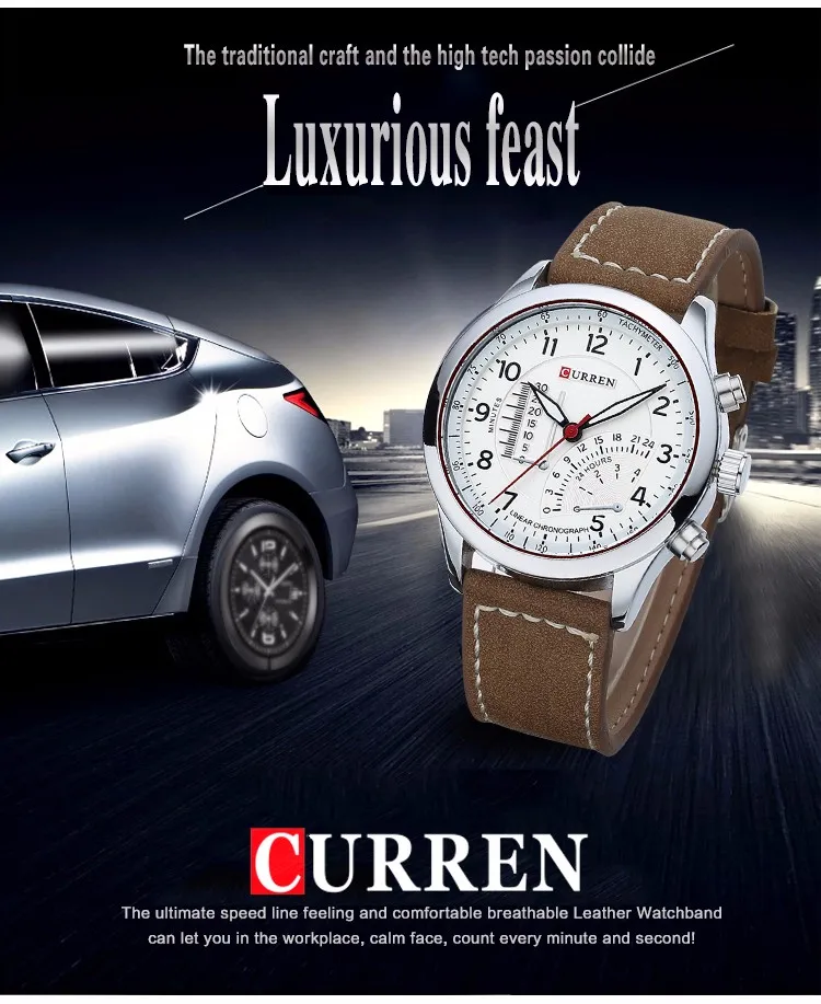 Branded Curren 8152 Watches Leather Japan movement Men's Wristwatches Fashon Male Relojs Hot Sales watches men