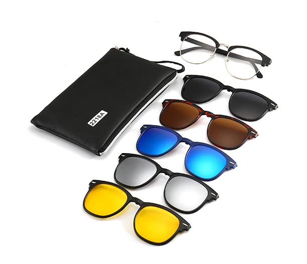 

fashion men TR90 Eyewear 5 in 1 Magnet Polarized Sunglasses Interchangeable Magnetic Clip On Glasses optical frame, Any color is available