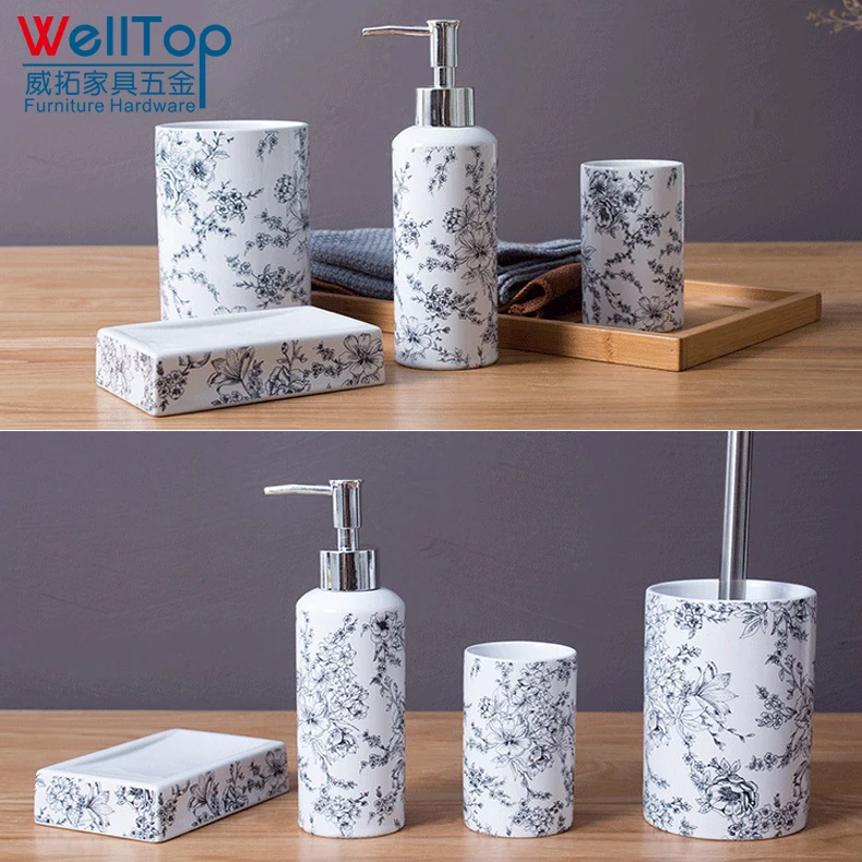 Wholesale Hotel Ceramic Bathroom Set,2018 Ceramic Bath Accessory Set,4