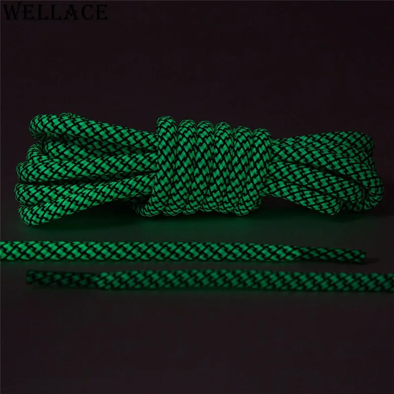 

Wellace Glowing Running Shoe Laces Round Luminous White/Black Glow in the Dark Shoelaces for Boots Trainer Shoes 120cm/47'', Luminous white + black,support customize color