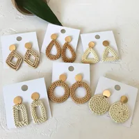 

Artilady 2019 New style Handmade Wooden Weave bamboo hoop earrings korea rattan earrings for women birthday party gift