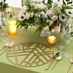Image of Wedding table Gold Edge Metal Pattern Round felt Placemat