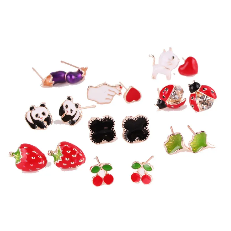 

Hot Sell delicacy lovely animal flower love heart red white Cheap Stud Earring New women Girls Jewelry