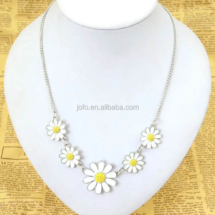 

Pretty Color Statement Enamel Daisy Flower Fashion Jewelry Set China Factory, White with yellow