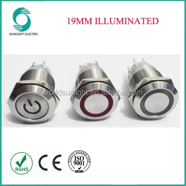 30mm 5A momentary illuminated led light type waterproof metal push button switch
