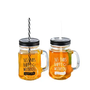 Image of BPA free glass jar couple beverage drinking glass honey glass mason jar