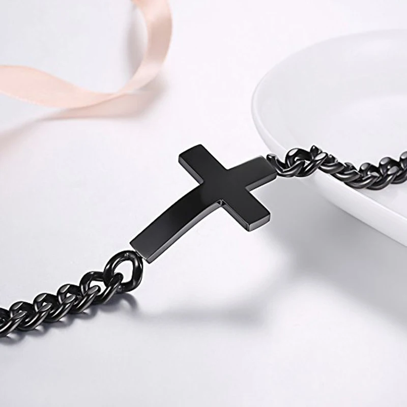 hot selling fashion chains Cross bracelet stainless steel men black bracelet