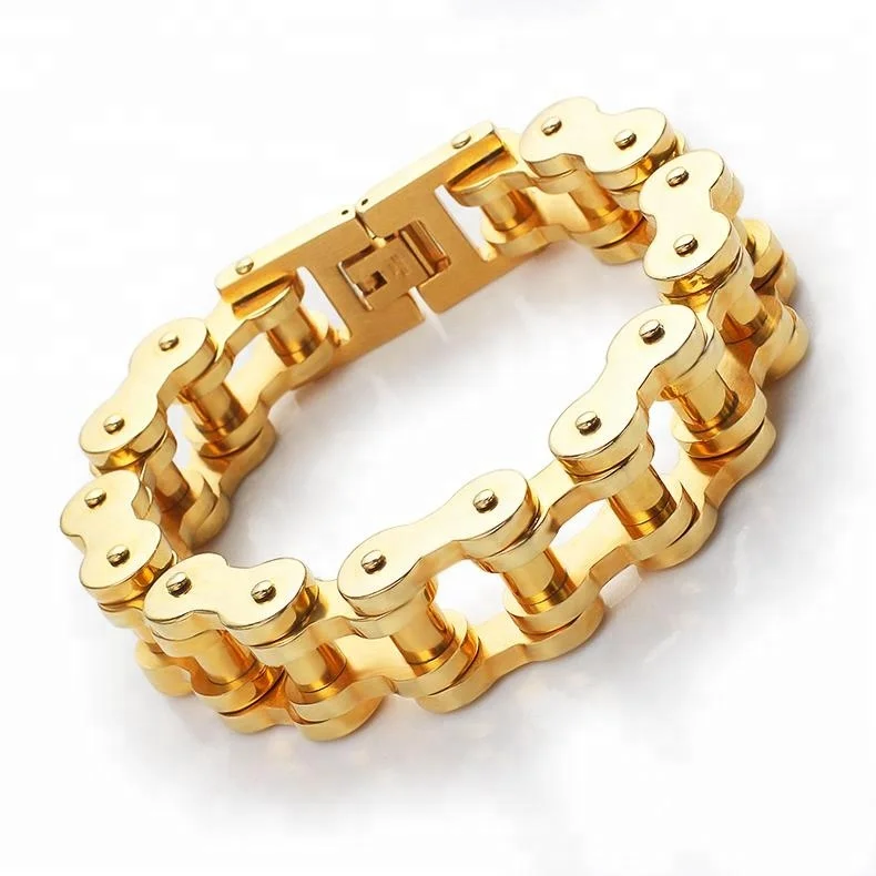 

A sleek new 18-karat gold stainless steel bike chain bracelet