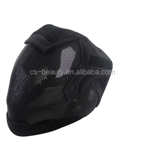 

V6 High Quality Steel Net Mesh Fencing Mask Full Face protective tactical Mask cover face ears airsoft military cosplay, Black