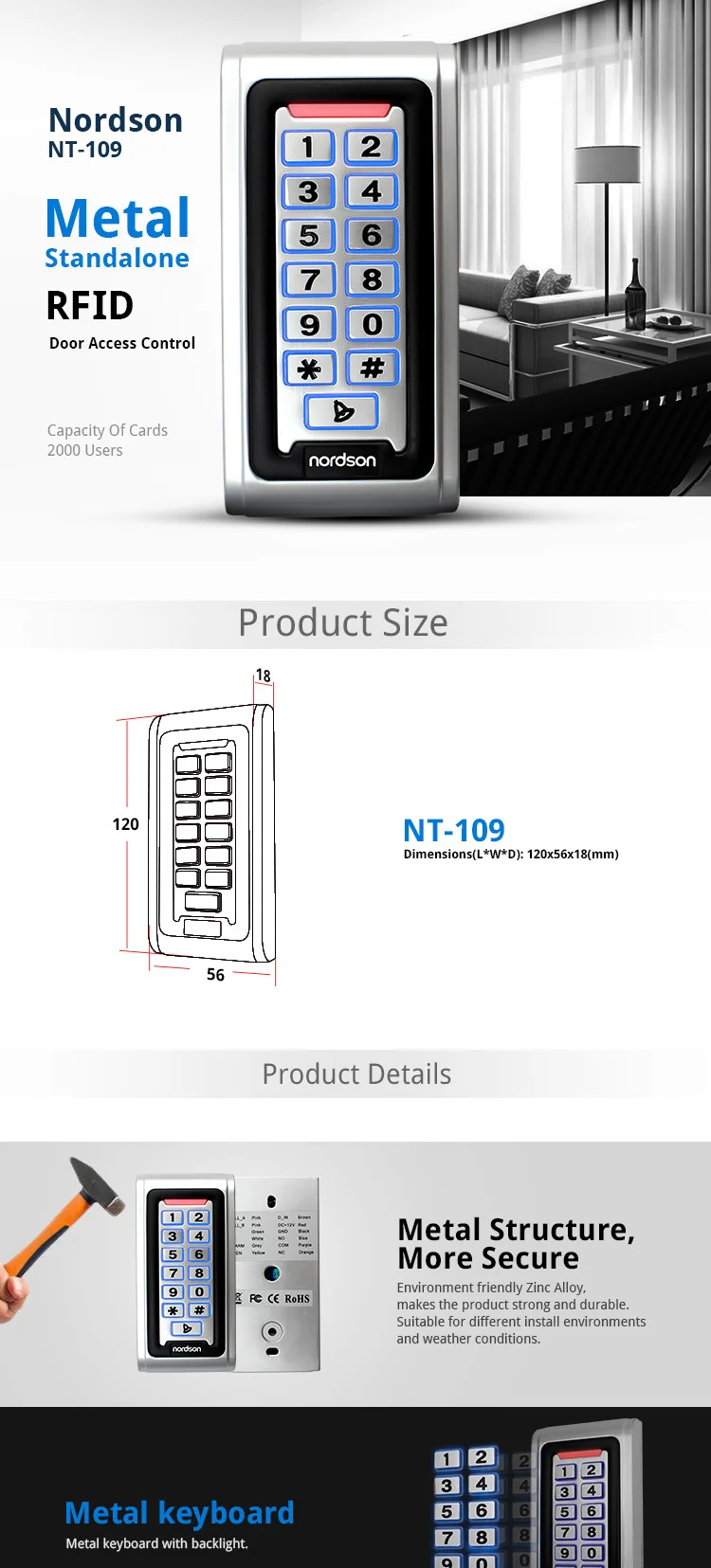 Waterproof Ip68 Wiegand Input Output Rfid Access Control System Keypad Door Access Controller