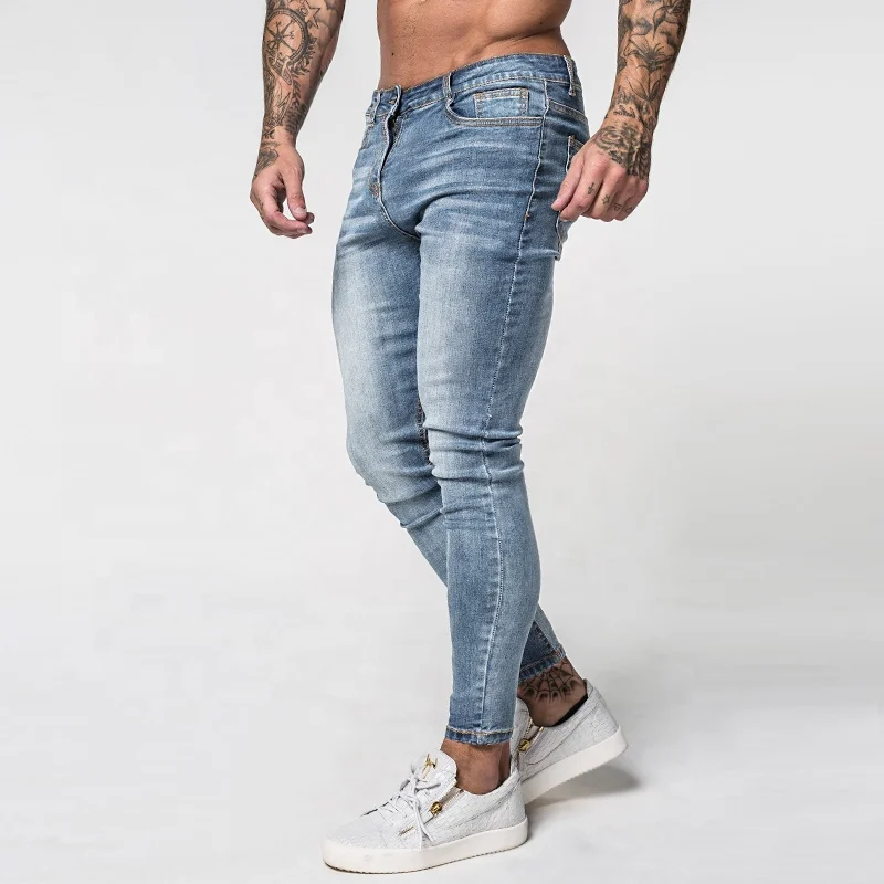 

Dropshipping No MOQ Faded Washed Blue Slim Fit Wear Denim Trousers Used mens jeans
