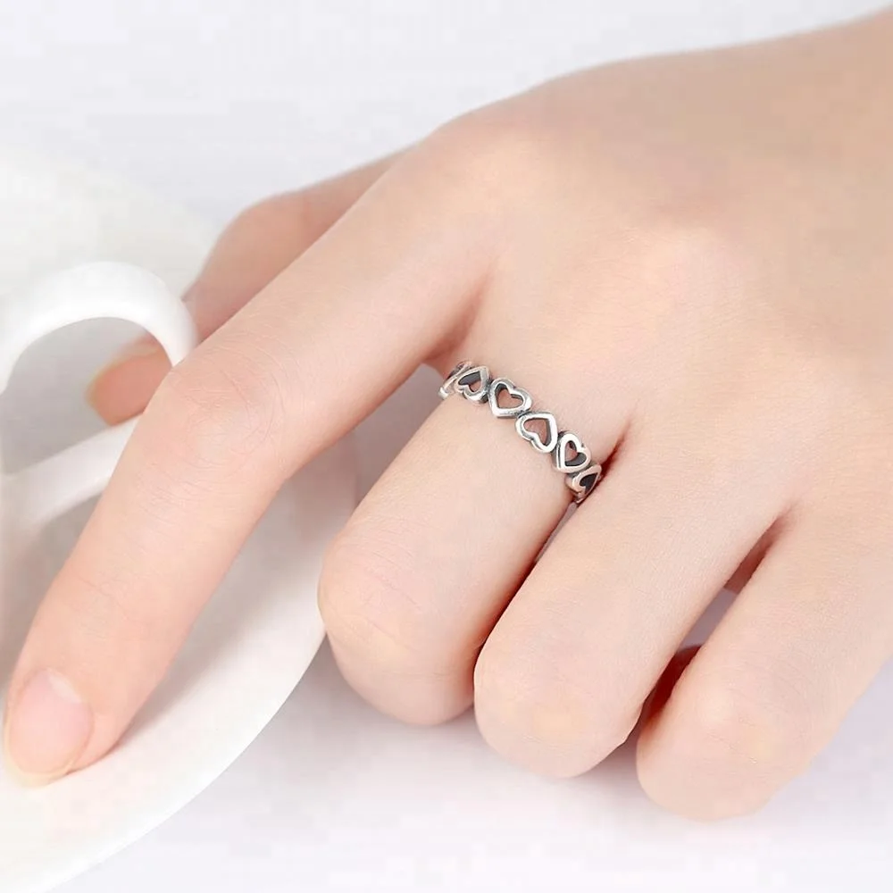 

Vintage Dainty Love Adjustable Opening S925 Sterling Silver Men's and Women's Ring Eternity Heart Shape Ring, Customer decided