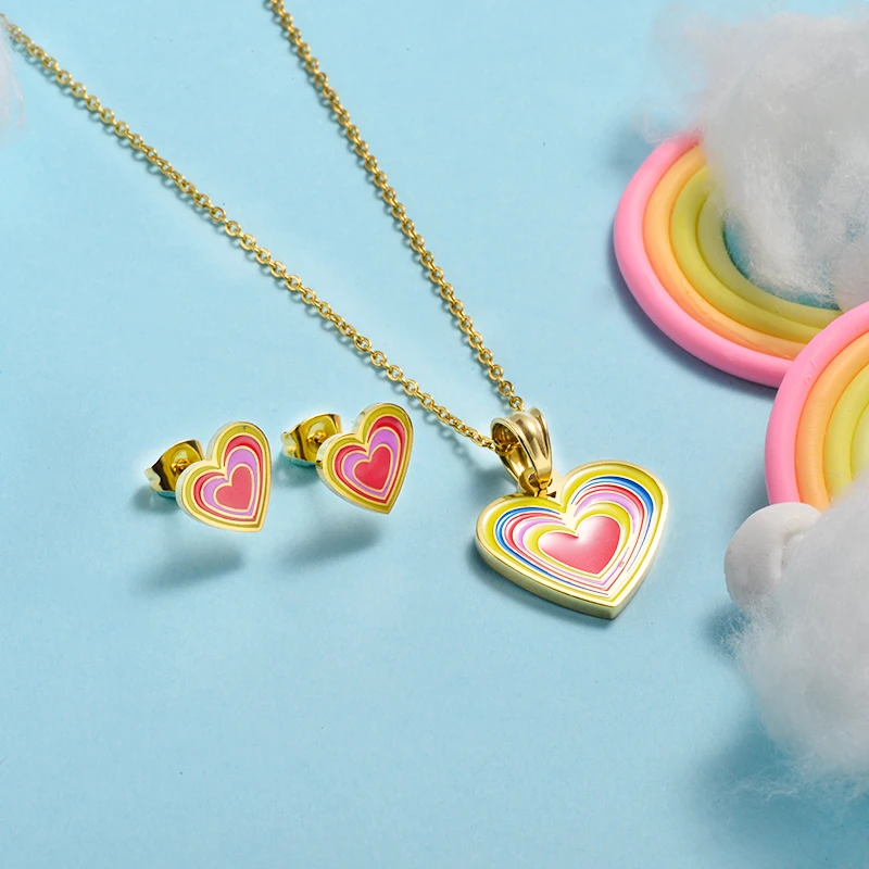 baoyan 不锈钢彩虹七彩爱心巴西孩子珠宝套装