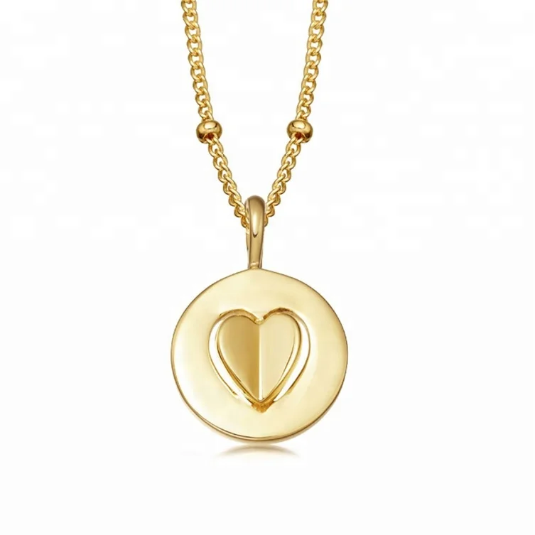 

925 silver satellite chain coin talisman simple heart love necklace