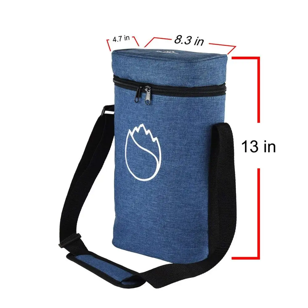 

Insulated Dual Zipper Adjustable Strap Wine Bottle Warmer and Cooler Travel Tote Bag, Customized color