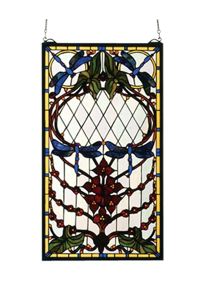 Meyda Hand Crafted Designed Art Decorative Panel 14"W X 25"H Dragonfly Allure Stained Glass Window