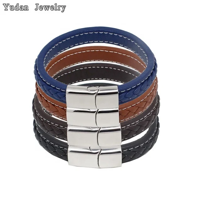 

China Manufacturer Mens Stainless Steel Leather Bracelet