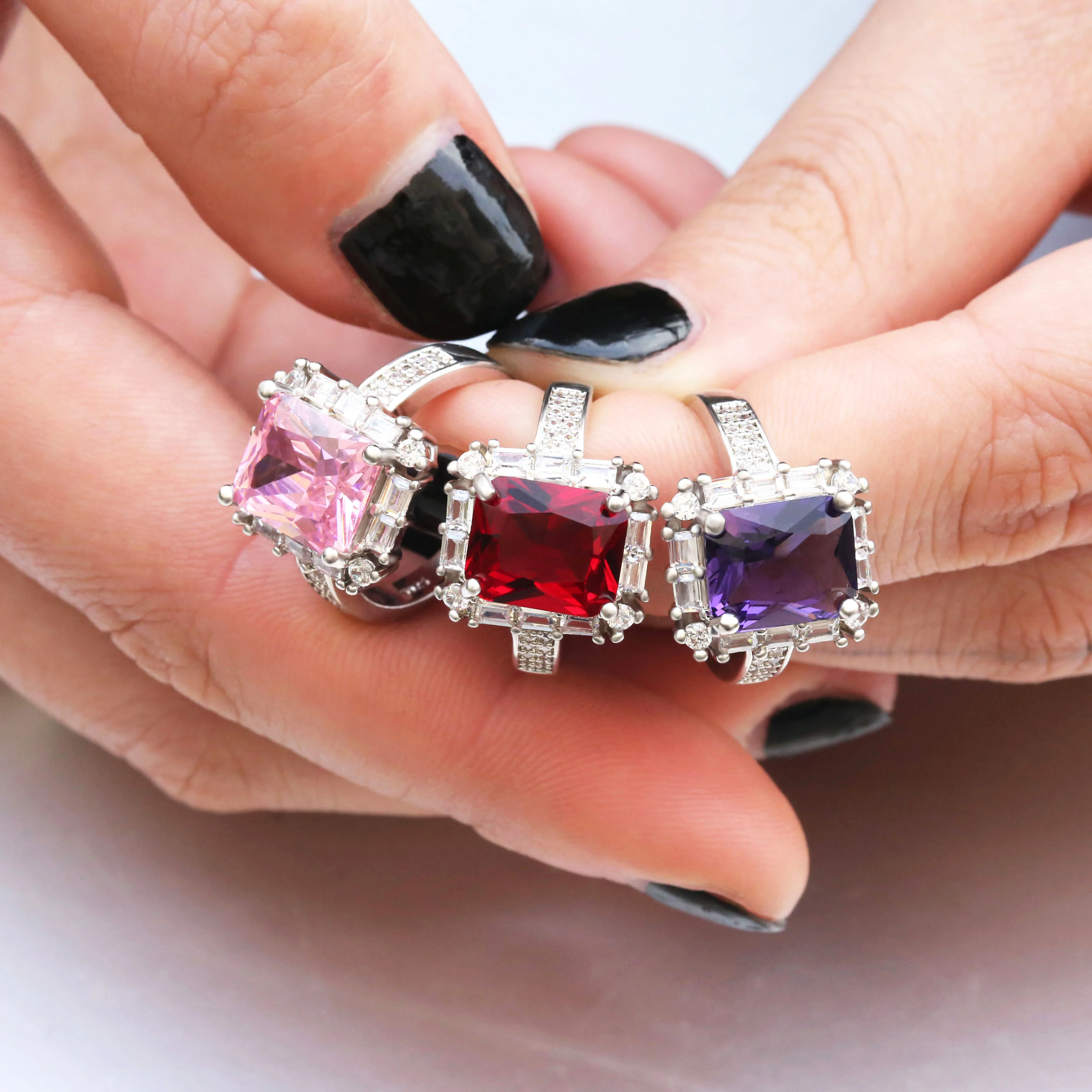 

CAOSHI Cushion Cut Cubic Zirconia Diamond Multi Finger Ring Color Stone Rings Jewelry Women Engagement